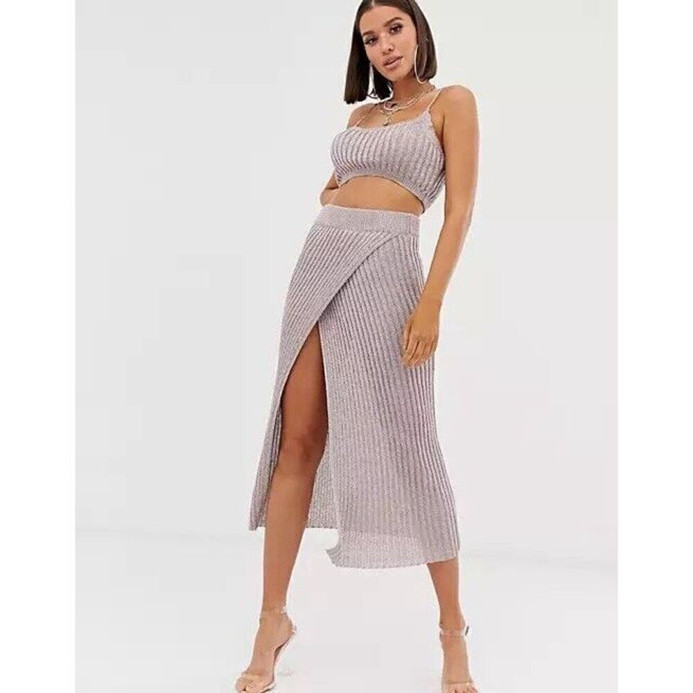 ASOS Ribbed Two-Piece Set in Light Gray
